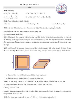 Đề ôn thi học kỳ I môn Toán Lớp 8 năm 2012